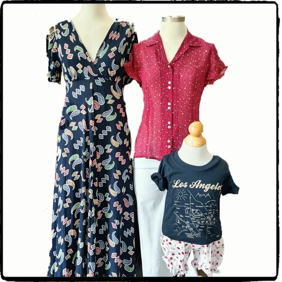 Nathalie Seavers Stanwyck Paisley Dress Navy Maxi Short Sleeve - Picture 7 of 7